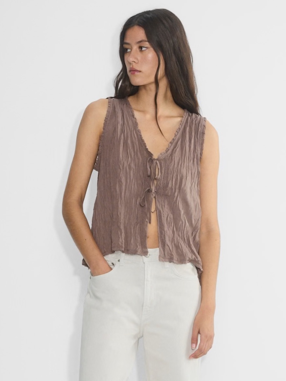 Brown Aritzia Tie-Front Tank, Size L, NEVER WORN